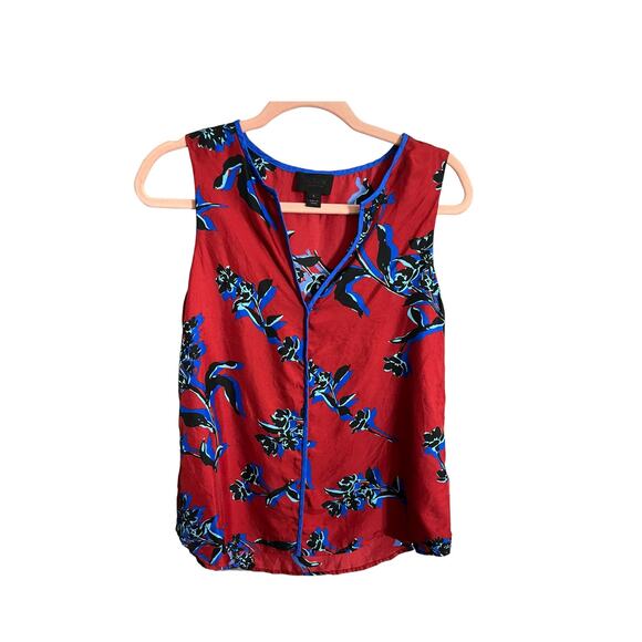 J.Crew red blue 100% silk sleeveless floral v-neck top size 6 - Picture 1 of 4